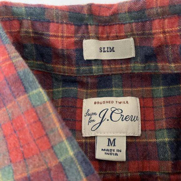 J Crew Shirt Men M Brushed Twill Slim Button Up Red Green Plaid Cabincore Dad - Picture 4 of 7